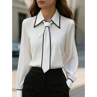 Long Sleeve Tie Neck Blouse Women Casual Business Shirt
