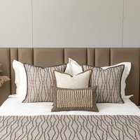 Luxury Lifestyle Boutique Lumbar Cushion Cover Curated Brown Coffee Cotton And Linen Pillowcase For Office Villa Hotel Home
