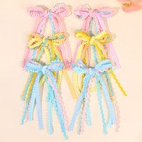 2Pcs/set Fashion Korean Wave Ribbon Barrette Hair Bow Clip Long Tails Plaid Hair Pins Girls Hair Accessories