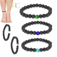 New Magnetic Black Magnet Anklet Blue Green Pink Cat's Eye Natural Hematite Jewelry Men Women Fashion Handmade Beaded Bracelet