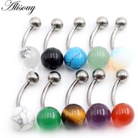 Alisouy 1PC Sexy Titanium Steel Barbell Natural Stones Opal Ball Belly Ring Navel Piercing Girl Women Button Ring Body Jewelry