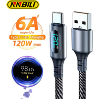 NNBILI 120W Type-C Super Fast Charging Cable LED Digital Display USB C Data Cable Suitable for Huawei Xiaomi Samsung 1/2M