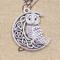 8pcs Charms Viking Star Moon Owl 33x26mm Antique Silver Color Pendants DIY Crafts Making Findings Handmade Tibetan Jewelry