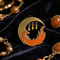 Fantasy Fox and Moon Enamel Pin Japanese Style Kitsune Brooch Cute Animal Metal Badge Celestial Jewelry Lapel Pins for Backpack