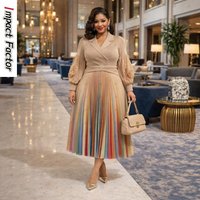 Miyake 2026 Summer New Pleated Lapel Temperament Dress Foreign Style Thin Petal Sleeves Women's African Long Dress