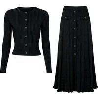 High Quality New Fashionable Elastic Knitted Button Long Sleeved Slim Fit Top Cardigan+half Skirt Ruffled Women's Suit