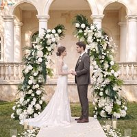 Uflower Wedding Arch Artificial Flower Milk White Rose Hydrangea Green Leaf Horn Flower Row for Outdoor Wedding Background Decor