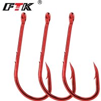 FTK Red Barbed Hook High Carbon Steel Fishing Hook Double Back Spiny Hook Long Handle Fish Hook Fishing Accessories Tool Tackle