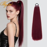 WIGSIN 22Inch Synthetic Long Straight Ponytail Hair Extension Elastic Band Braided Ponytail Black Brown Hairpiece for Women