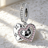925 Sterling Silver Star Heart Two Piece Set Charms Pendants For Women Fit Original Bracelet DIY Birthday Jewelry Gift