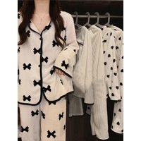 Women's Coral Fleece Sleepwear Cardigan Long Sleeve Long Pants Home Clothes Sweet Style Autumn Winter Thickened Home Clothes