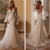Gowns Illusion Back Flowers Sequined Strapless Applique Bride Gowns Boho vestido de novia Customized 2026 Mermaid