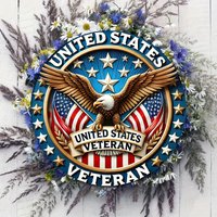 1pc United States Veteran Emblem, Round Iron Sign, Patriotic Eagle and American Flag Wall Decor for Home, Living Room, Doorway