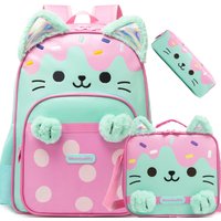 3PCS Girls Cute Backpack Set - Floral Print School Bookbag + Insulated Lunch Bag + Pencil Pouch