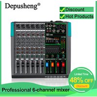Professional Audio Mixer Depusheng MG6 6 Channel Sound Board Console DJ Mixing Desk System Interface Built-in 256 Reverb Effect