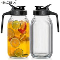 2PCS Glass Mason Jar Pitcher Large Capacity with Pour Spout Lid Wide Mouth Glass Pitcher with Leak-Proof for Coffee Fruit Tea