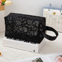 Heart-Shaped Nylon Mesh Cosmetic Bag Portable Toiletry Organizer for Women Makeup Storage