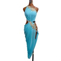 Three Dimensional Cut Rumba Dance Dress With Gold Lace Shimmering Latin Dance Competition Outfit Elastic Mesh Custom Dance Dress