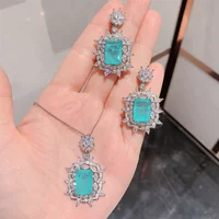Emerald Paraiba Crystal Tourmaline Earrings Necklace Adjustable Ring for Women Wedding Engagement Fashion Flower Jewelry Gift