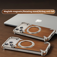 Eary Magnetic Wooden Case for iPhone 17 Pro Max Air for MagSafe Wireless Chargers 360°Rotating Stand Aluminum Solid Wood Shells