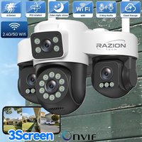Drei-Linsen-PTZ-IP-Kamera für den Außenbereich, HD, drei Bildschirme, 2.4G&5G WiFi Sicherheitskamera, automatische Verfolgung, drahtlose CCTV-Kamera RZ380, Onvif, Zwei-Wege-Audio, Farbnachtsicht, 10X