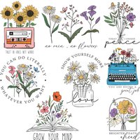 Retro SunFlower Iron on Patches For T shirts Summer Heat Transfer little flower Thermal transfer stickers Decoration Printing