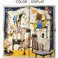 30% Silk 70% Wool Scarf Women Vintage Art Horse Print 65cm Square Soft Warm Luxury Fashion Scarf