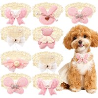 50PCS Pink Style Dog Collars Lace Pet Dog Bowties Elastic Puppy Neck Ties Cat Necklaces Pet Grooming Accessories For Dogs