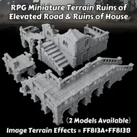 RPG Ruins Miniature Terrain Set – Ruined Elevated Road & Ruins of House for Tabletop Scenarios, Modular City Ruins for TTRPG
