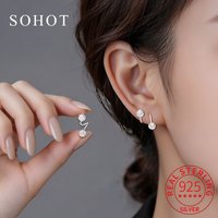 Real 925 Sterling Silver Exquisite Zircon Bead Geometric Stud Earrings for Women Light Luxury Fine Jewelry Party Accessories