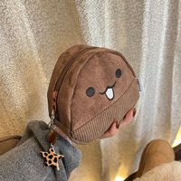 Cute Corduroy Coin Purse Chestnut Zipper Design Makeup Bag Small Cosmetic Pouch Home Travel