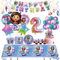 Gabby Dollhouse Birthday Party Decoration Toy Latex Balloon Disposable Tableware Backdrop Banner Event Supplies For Kids Girl
