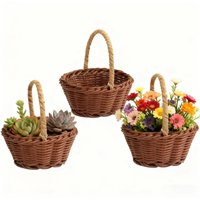 5pcs Mini Woven Baskets Faux Rattan Decorative Storage Baskets with Handles | Multipurpose for Weddings, Parties, and Home Decor