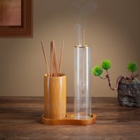 2 in 1 Incense Holder for Sticks Anti-Ash Flying Incense Burne with Glass Ash Catcher and Bamboo Incense Sticks Organizer