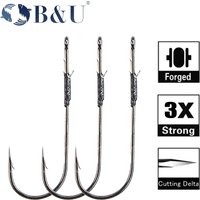 B&U 5pcs Handmade Flipping Hooks for Bass Fishing Hook High Carbon Steel Long Shank Hook Soft Worm Texas Rig Fish Tackle