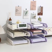 Three-Layer File Holder File Tray Plastic Horizontal File Frame File Organization Information Desktop Storage Rack Desk Storage File Basket Multi-Layer File Rack Folder Storage Box