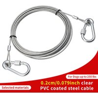 Locking metal double ended hook steel cable rope, dog traction rope, 2mm stainless steel wire rope, PVC transparent coating