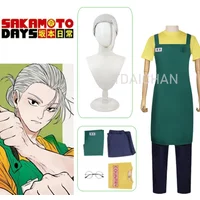 2025 Anime Sakamoto Days Taro Sakamoto Cosplay Costume Wig Yellow T-shirt Green Apron Glasses Halloween Party Women Men Props