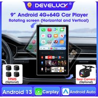 Develuck 9" Android 13 4G+64G Car Mirror Radio Carplay Android Auto Player Rotating Screen GPS Navigation Support Tiktok TPMS BT