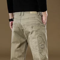 Spring Autumn New Men's 97% Cotton Jogging Cargo Long Pants Retro Solid Color Korean Style Straight Loose Casual Pants Male