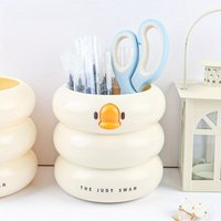 1PC Super cute duck-shaped pen holder, fashionable and large-capacity desk organizer for office supplies organization