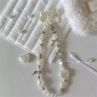 Baroque Bowknot Flower Heart Bead Phone Strap Charm For Cell Phone Accessrioes Chain Lanyard Woman Girl Bag Pendant Jewelry Rope