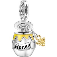 PANPOKI 925 Sterling Silver Honey Jar Bee Insect Charms Beads Pendant Fit DIY Bracelet Necklace Jewelry Souvenir Gifts