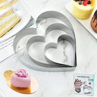 Set(3pcs) Stainless Steel Mousse Ring Mold 3-piece Set Heart-shaped Cheese Dessert Biscuit Mold Kitchen Baking Tool