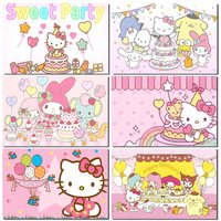Cute Hello Kitty Backdrop Product Photography Props Background Photographic Studio Party Decoration Wallpapers