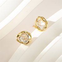 Gold Silver Color Simple AAA Zircon Irregular Stud Earrings For Women Sparkling CZ Studs Wedding Engagement Jewelry