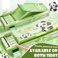 Cartoon Double Layer Pencil Case Large Capacity with Combination Lock Stationery Box Mechanical Pen Box Back To School Gift