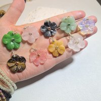 Natural stone crystal yellow jade quartz pendant with five petal flower summer pastoral style red zircon inlay for necklace diy
