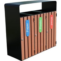 Outdoor 3 Compartment Large Wood Classified Trash Garbage Can Outside Street Litter Waste Bin Public Commercial Recycle Dustbin