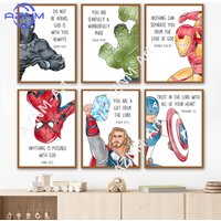 1pc frameless Canvas Paintings Superheroes With Bible Verses Art Prints Cartoon Posters Marvel Avengers Canvas Painting Boys Roo